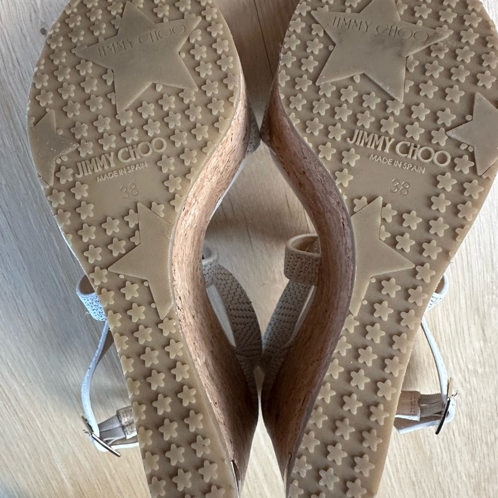 Women’s | Jimmy Choo sandals. Portia 120 woven leather wedge sandal, white. - Picture 5 of 11